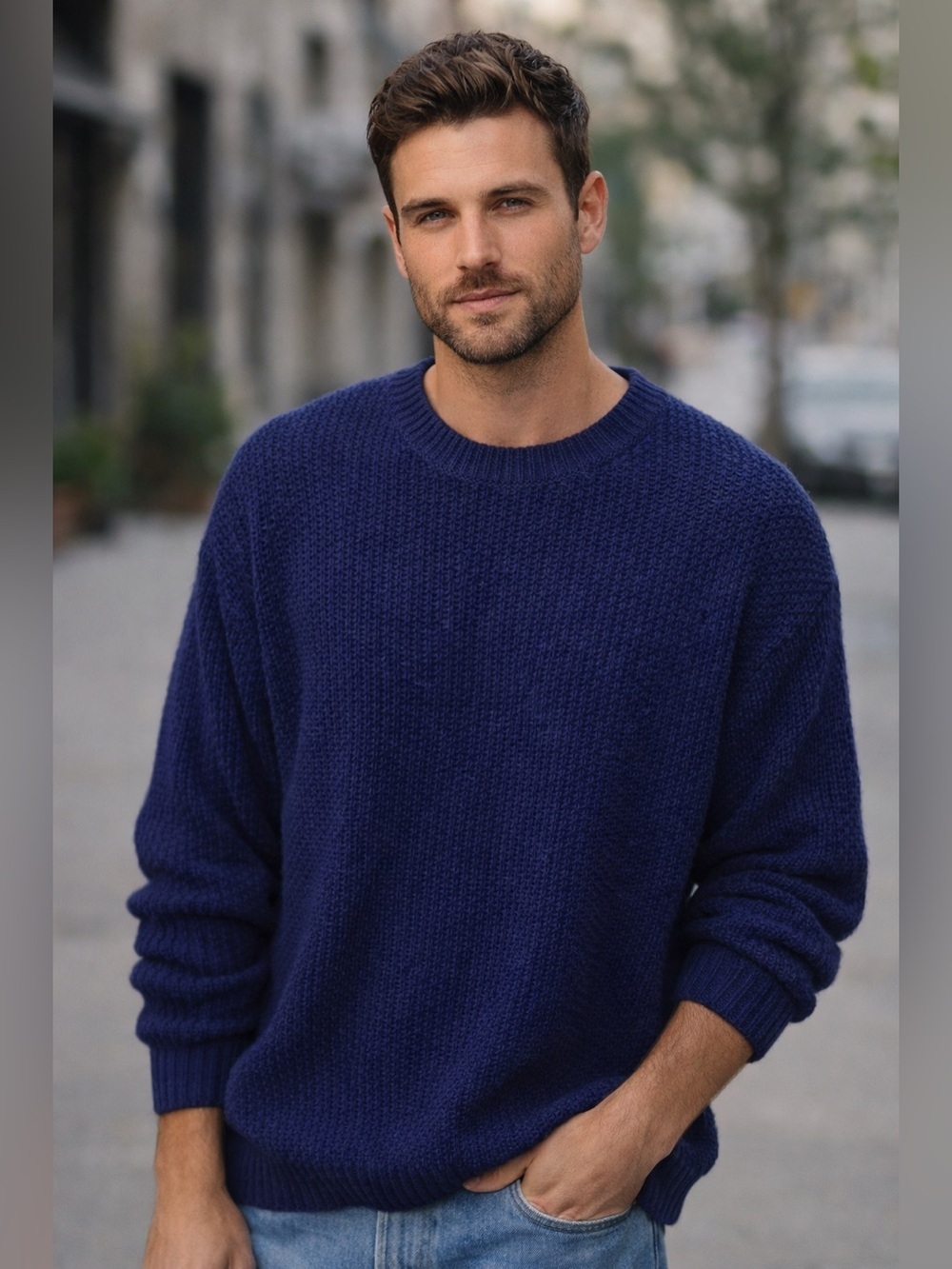 Vintage 90s The Territory Ahead Ramie Cotton Waffle Knit Sweater Sz L Blue Crew